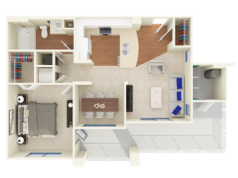 Floor plan for 1 bed, 1 bath, 818 sqft